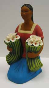 Mexican Ceramic Flower Vender Doll